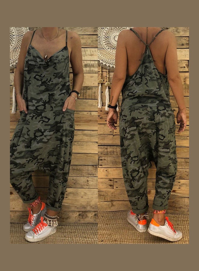 Summer Women Camouflage Sleeveless Backless Jumpsuit Baggy Long Pants Romper Pink  - Image 2