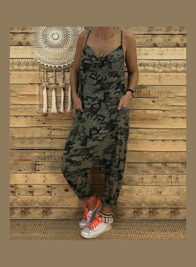 Summer Women Camouflage Sleeveless Backless Jumpsuit Baggy Long Pants Romper Pink  - Image 4