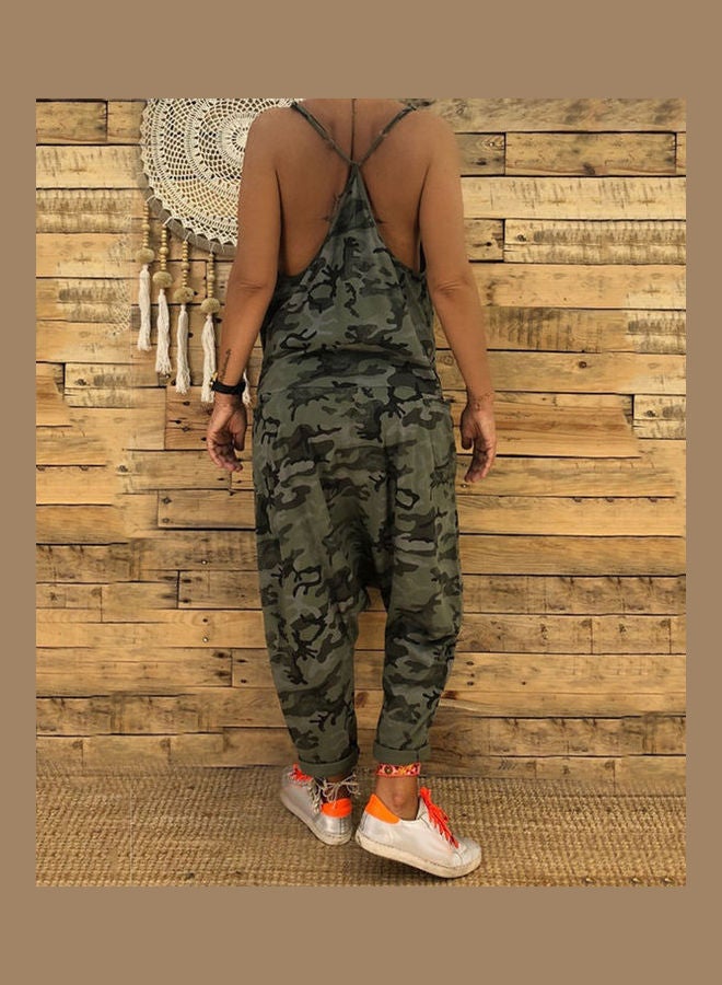 Summer Women Camouflage Sleeveless Backless Jumpsuit Baggy Long Pants Romper Pink  - Image 5