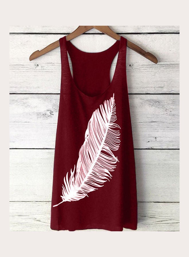 Feather Printed Tank Top Jujube Red/White