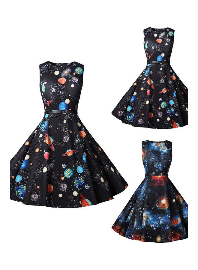 Round Neck  Slim Midi Swing Black/Blue  - Image 1