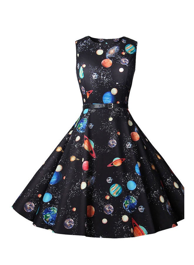 Round Neck  Slim Midi Swing Black/Blue  - Image 3