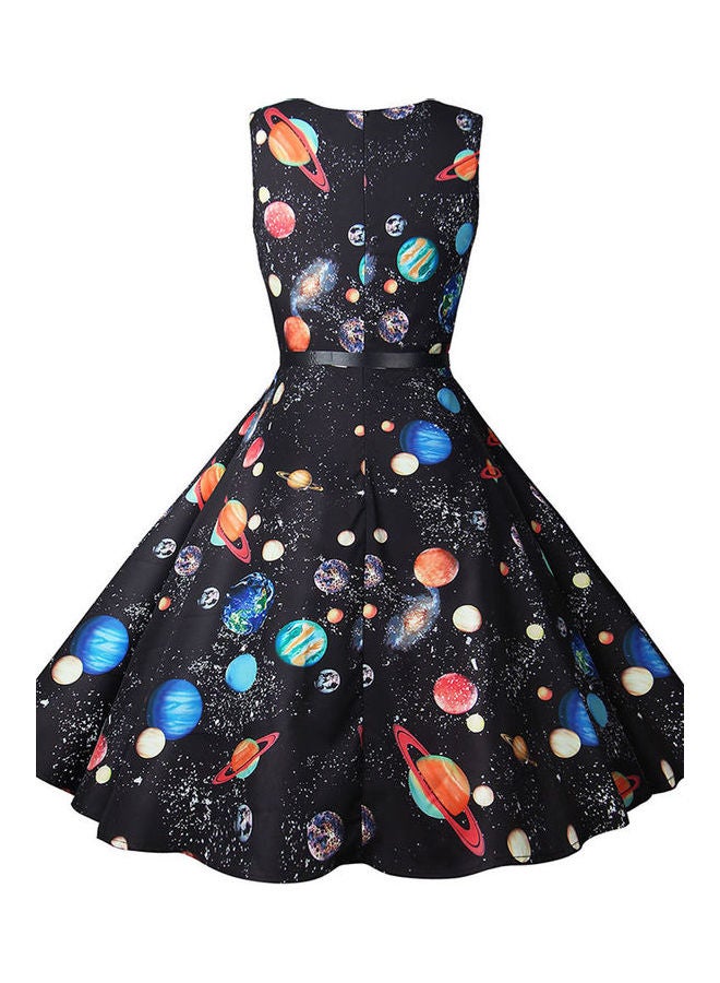 Round Neck  Slim Midi Swing Black/Blue  - Image 4