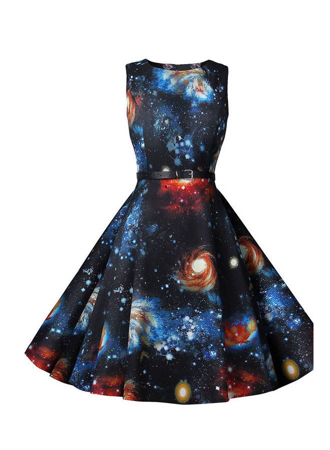 Round Neck  Slim Midi Swing Black/Blue  - Image 5