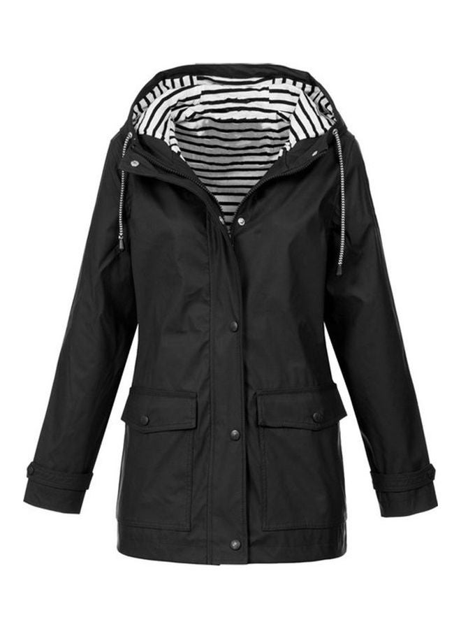 Long Sleeve Zipper Rain Coat Jacket Black