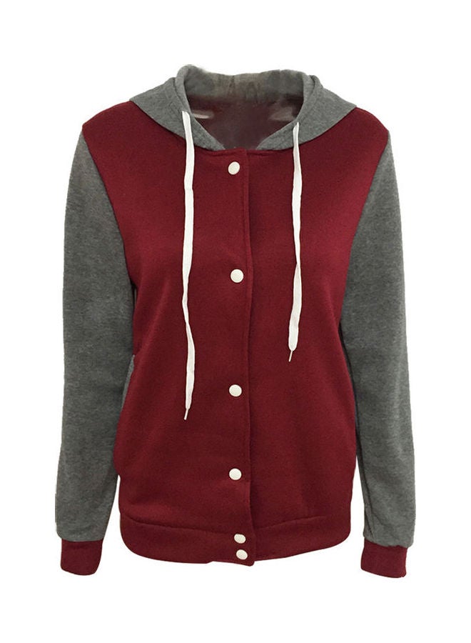 Long Sleeves Hooded Jacket Red/Grey - Image 1