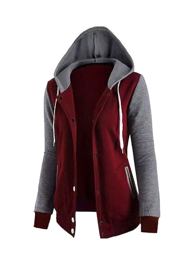 Long Sleeves Hooded Jacket Red/Grey - Image 2