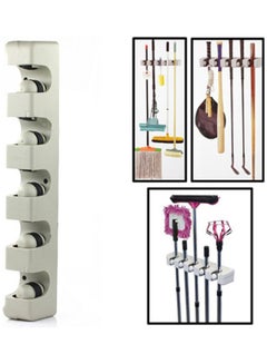 Generic Wall Mounted 5 Positions Mop Broom Holder Tool with 2 Hooks Multicolour 