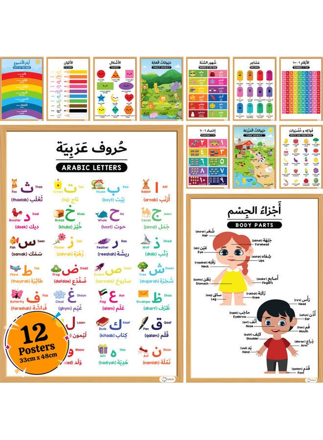 ملصقات تعليمية لمرحلة ما قبل المدرسة باللغة العربية من 12 قطعة . متعدد الألوان - Image 1