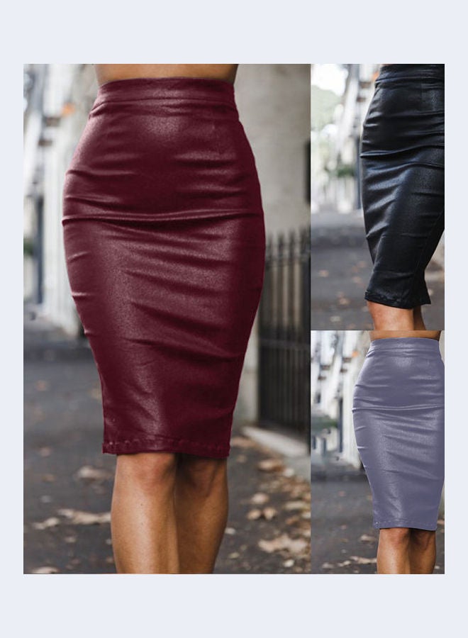 Solid Faux Leather Pencil Skirt Black - Image 3