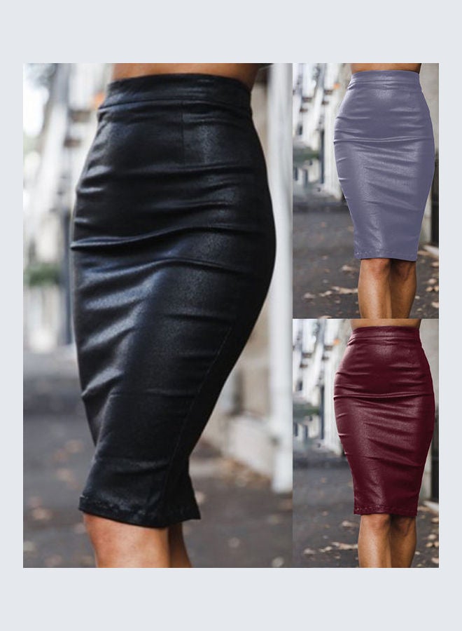 Solid Faux Leather Pencil Skirt Black - Image 4