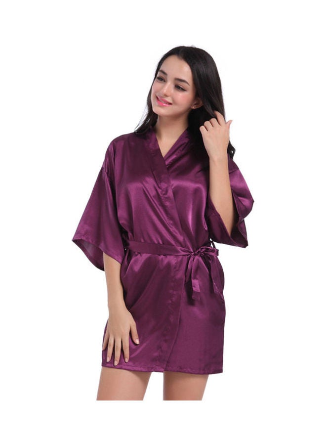 روب للنوم بتصميم كيمونو مع حزام قرمزي داكن