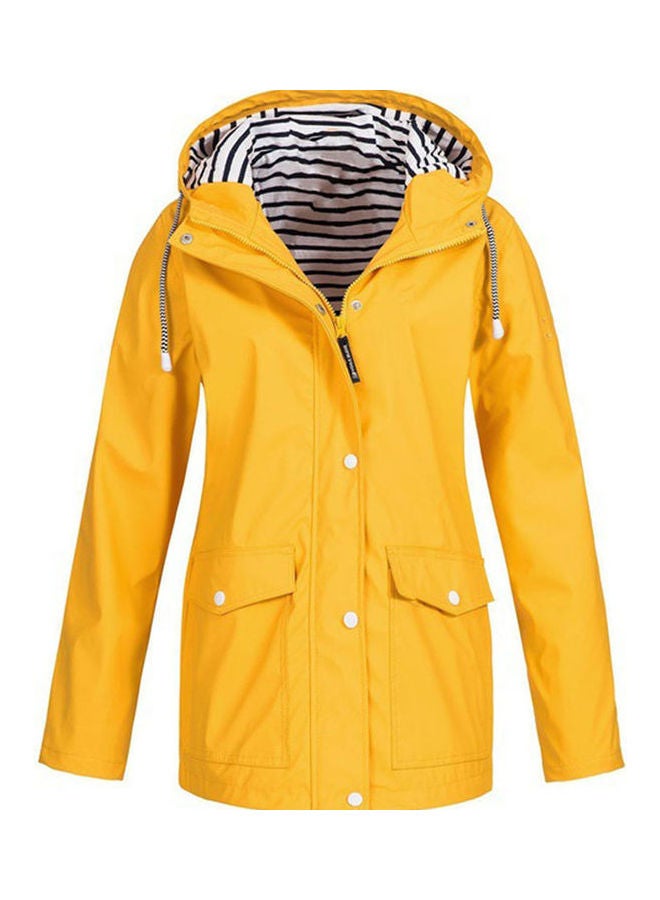 Long Sleeve Zipper Rain Coat Jacket Yellow 