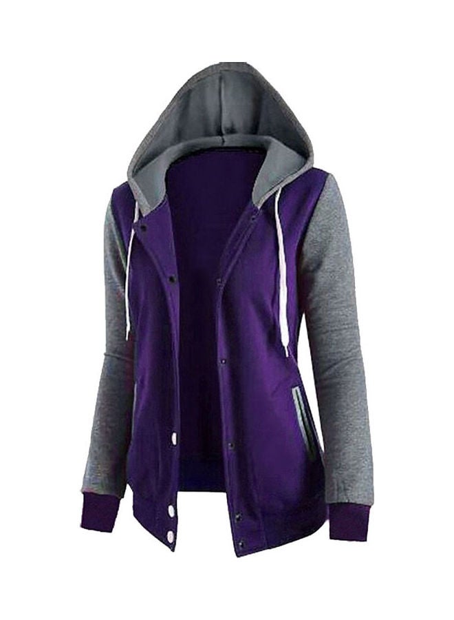 Long Sleeves Hooded Jacket Purple/Grey 