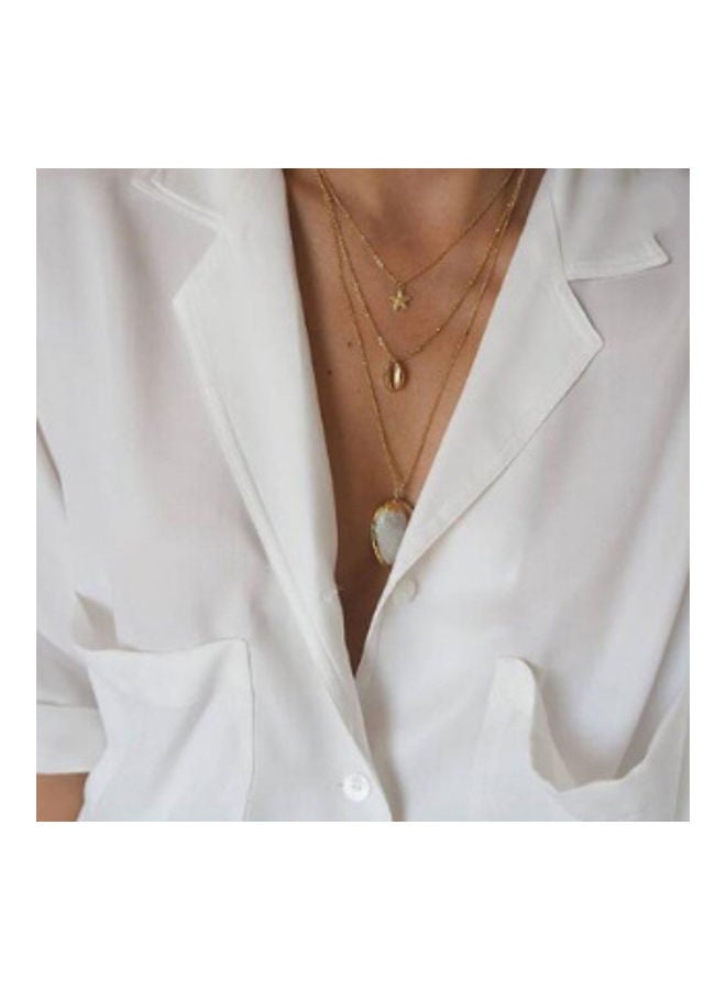 Multi-Layered Shell And Starfish Design Pendant Necklace