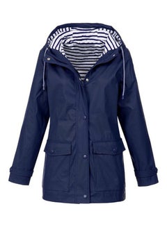 Long Sleeve Zipper Rain Coat Jacket Blue