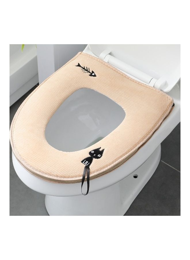 Washable Bathroom Toilet Seat Cover Warmer Soft Cushion Pad Beige 5 x 19 x 17cm - Image 1