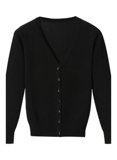 Button Down Pattern Soft Knit Autumn Cardigan Black