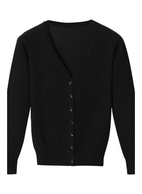 Button Down Pattern Soft Knit Autumn Cardigan Black