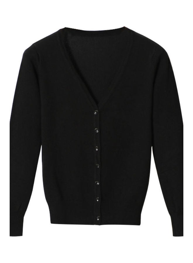 Generic - Button Down Pattern Soft Knit Autumn Cardigan Black - Image 1