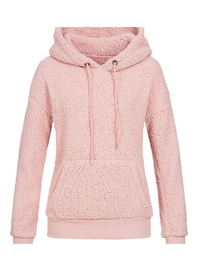 Long Sleeve Casual Pocket Hoodie Pink - Image 1