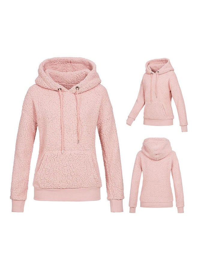 Long Sleeve Casual Pocket Hoodie Pink - Image 2