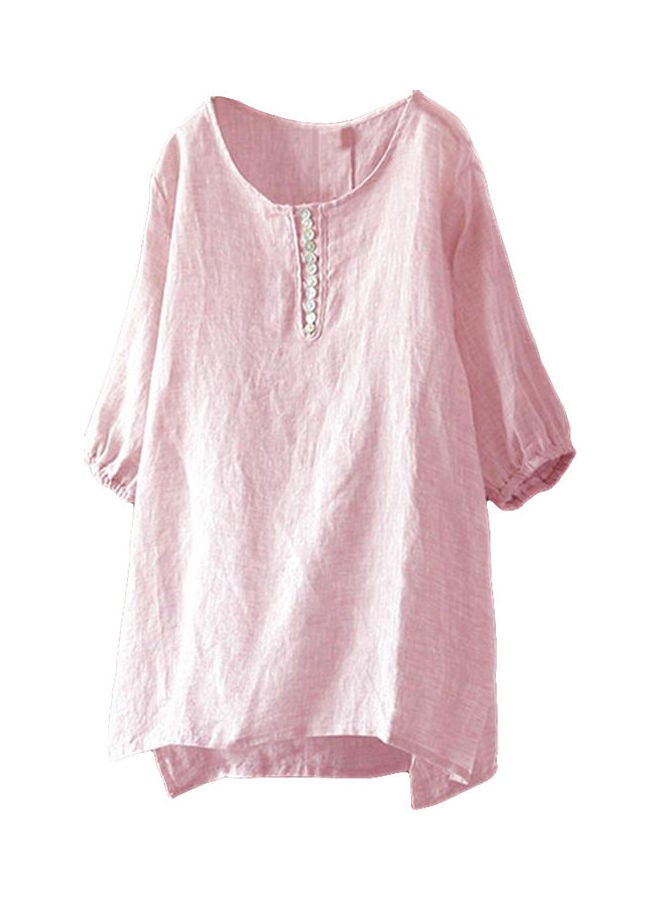 Solid Pattern Casual Tunic Pink