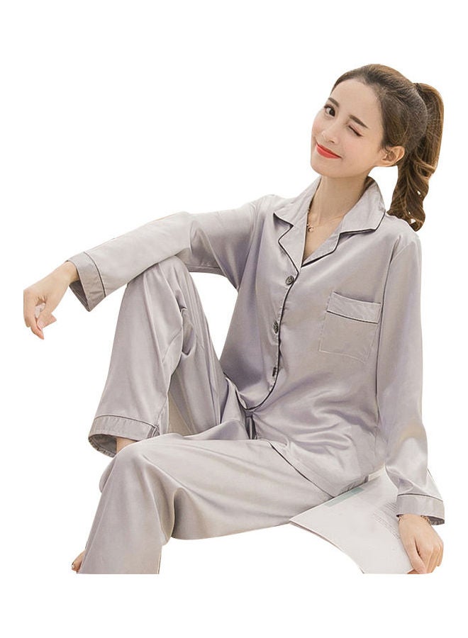 Solid Long Sleeves Pajama Set Grey - Image 1