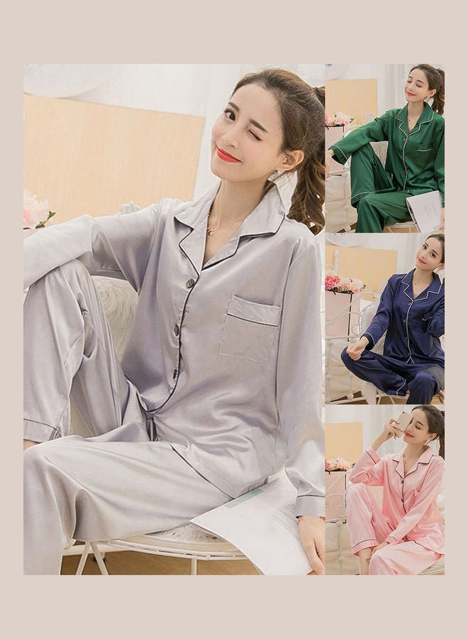 Solid Long Sleeves Pajama Set Grey - Image 2