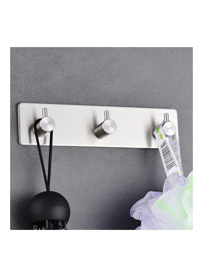 Stainless Steel Three Straight Row Hook Bathroom Non-Perforated Storage Clothes Rack Multicolour 21 x 7 x 10cm  - Image 1