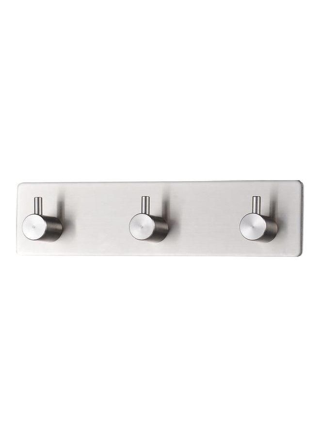 Stainless Steel Three Straight Row Hook Bathroom Non-Perforated Storage Clothes Rack Multicolour 21 x 7 x 10cm  - Image 2