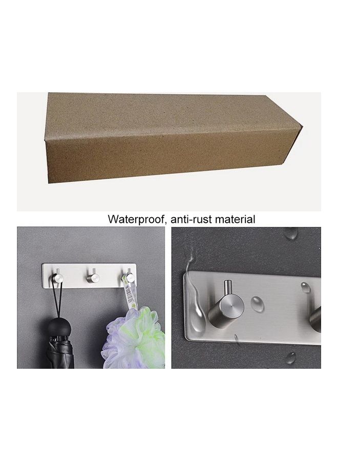 Stainless Steel Three Straight Row Hook Bathroom Non-Perforated Storage Clothes Rack Multicolour 21 x 7 x 10cm  - Image 4