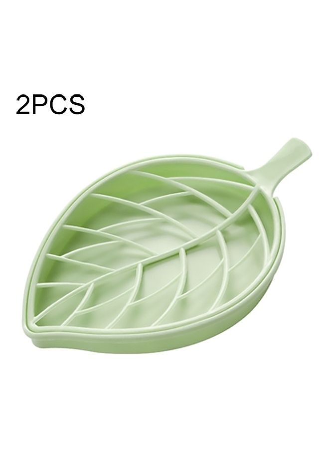 قطعتان من حامل الدش للصابون بطبقتين على شكل ورقة شجر أخضر 34 x 2 x 11سم - Image 1