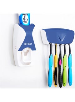Generic Automatic Toothpaste Dispenser Set with 5 Toothbrush Holder Blue/White 16 x 8 x 11cm  - Image 1