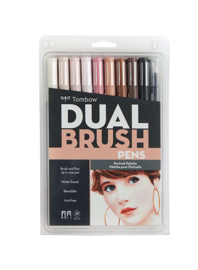 Tombow AB-T Water Brush Pen, 10C Set, Portrait Multicolour - Image 1