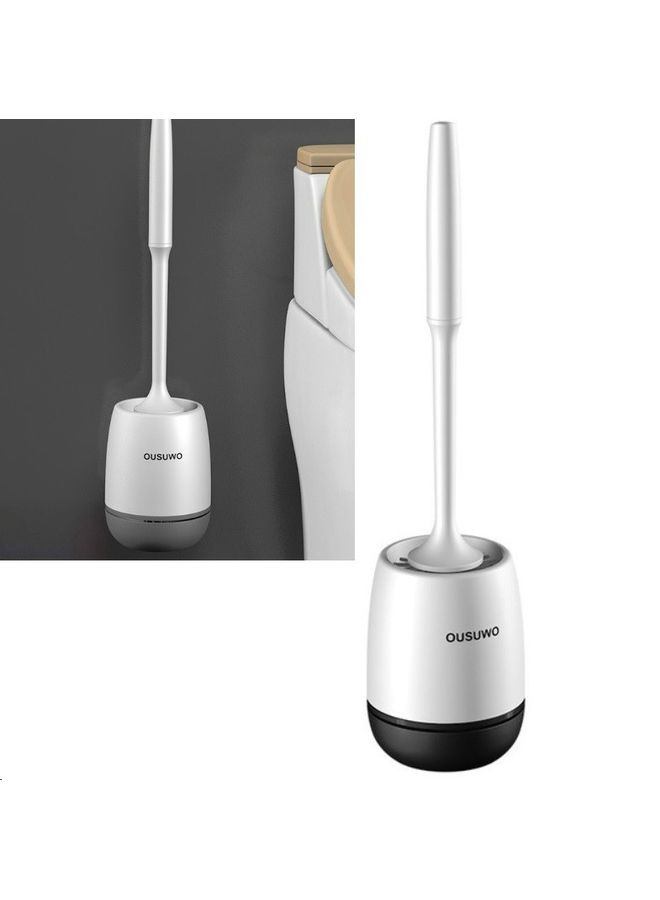 Bathroom Long Handle Soft Toilet Brush Set, Style Wall-mounted Black 15x48x15cm - Image 1