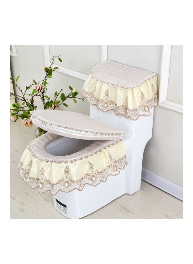3 Pieces Set Universal Anti-Dust Cover Fabric Zipper Toilet Seat Beige 28x8x24cm  - Image 1
