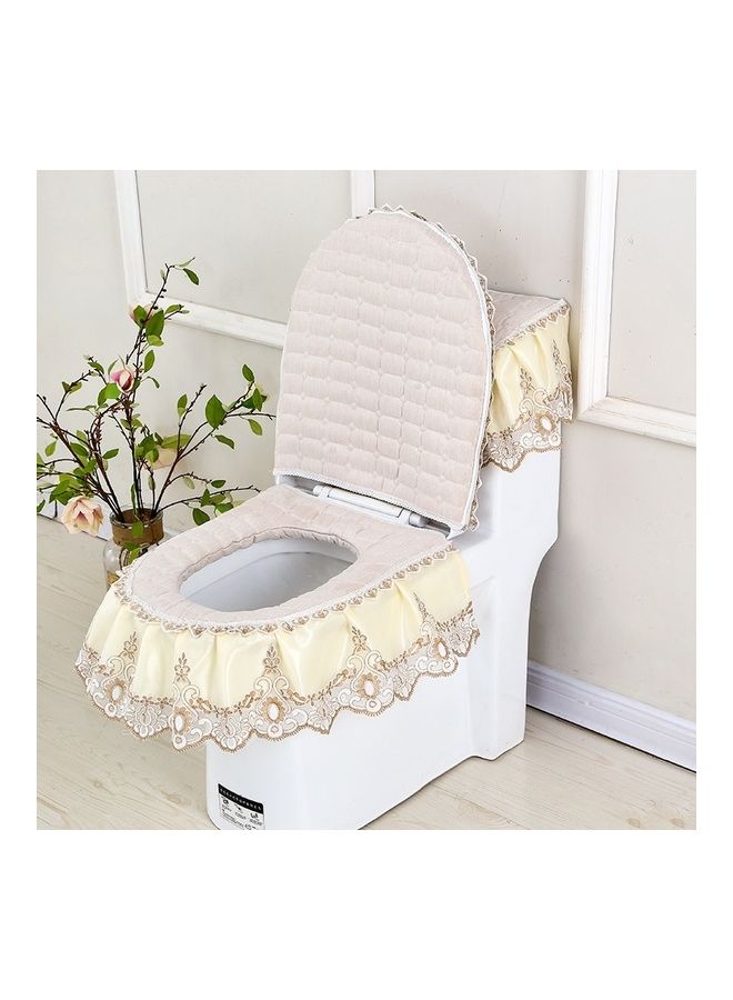 3 Pieces Set Universal Anti-Dust Cover Fabric Zipper Toilet Seat Beige 28x8x24cm  - Image 3