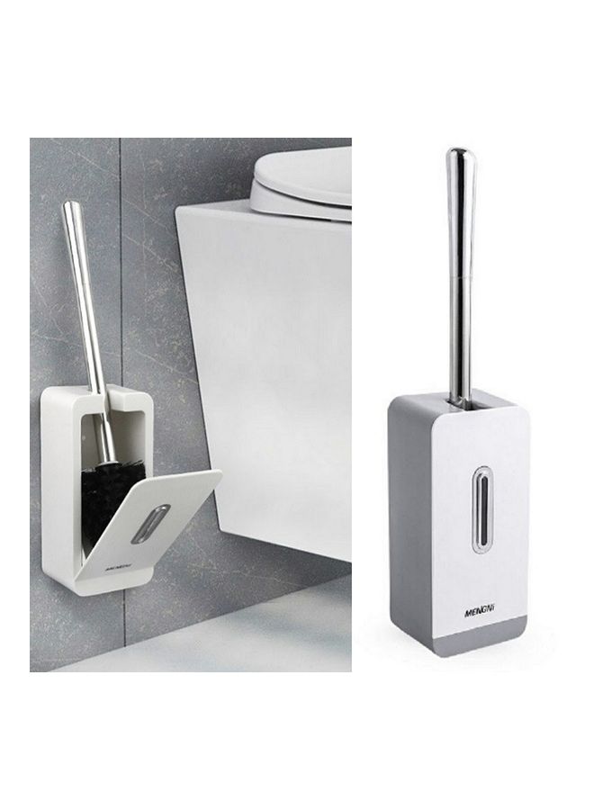 Mengni Suction Wall Long Handle Toilet Brush Storage Box Bathroom Cleaning Kit Grey 11 x 39 x 10cm - Image 1