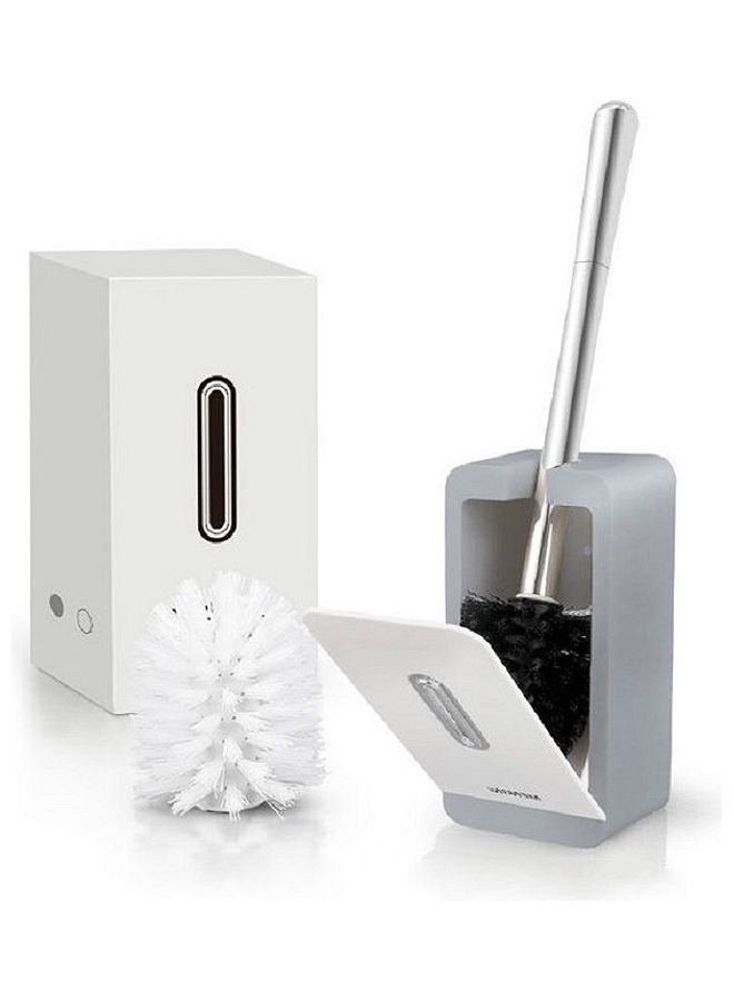 Mengni Suction Wall Long Handle Toilet Brush Storage Box Bathroom Cleaning Kit Grey 11 x 39 x 10cm - Image 3