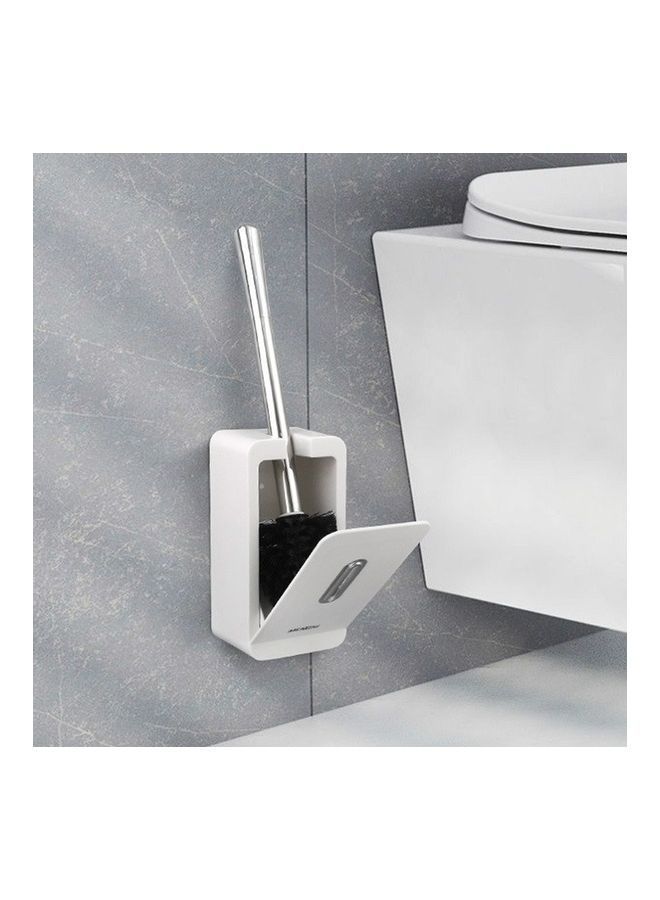 Mengni Suction Wall Long Handle Toilet Brush Storage Box Bathroom Cleaning Kit Grey 11 x 39 x 10cm - Image 4