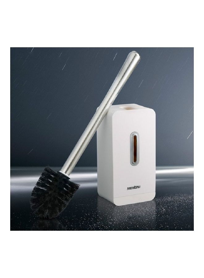 Mengni Suction Wall Long Handle Toilet Brush Storage Box Bathroom Cleaning Kit Grey 11 x 39 x 10cm - Image 5