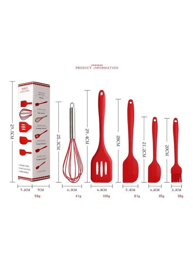 5 In 1 Pot Spatula Baking Tool Set Red 29x7x7cm - Image 3