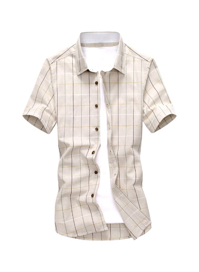 Short Sleeves Stripes Pattern Shirt Beige/Black
