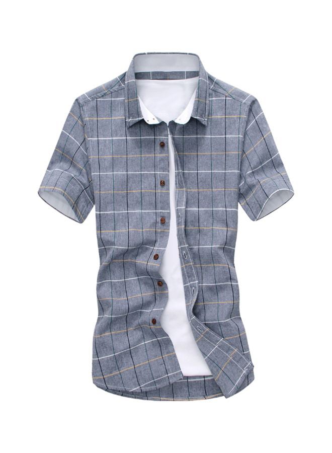 قميص بأكمام قصيرة ونقشة خطوط رمادي