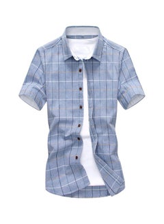 Generic Short Sleeves Stripes Pattern Shirt Light Blue 