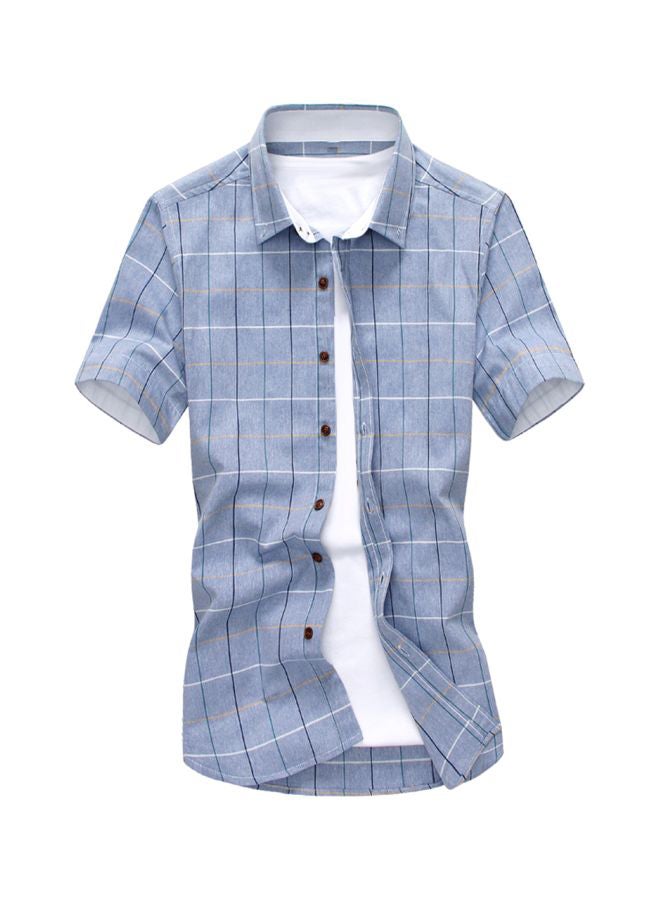 Short Sleeves Stripes Pattern Shirt Light Blue