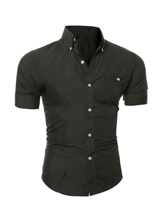 Short Sleeves Buttons Down Shirt Black