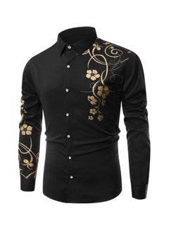 Generic Floral Printed Buttons Down Shirt Black/Gold  - Image 1