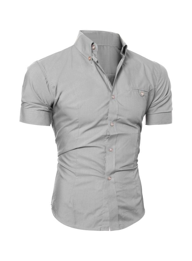 Short Sleeves Buttons Down Shirt Grey